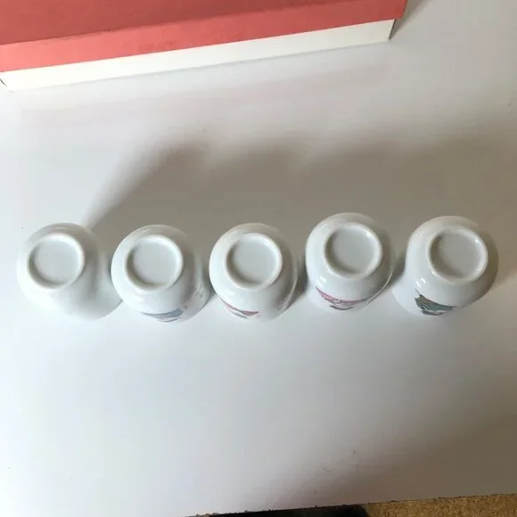 Japanese Porcelain Teacups Set Of 5 Geisha Art Red Box - Picture 6 of 11